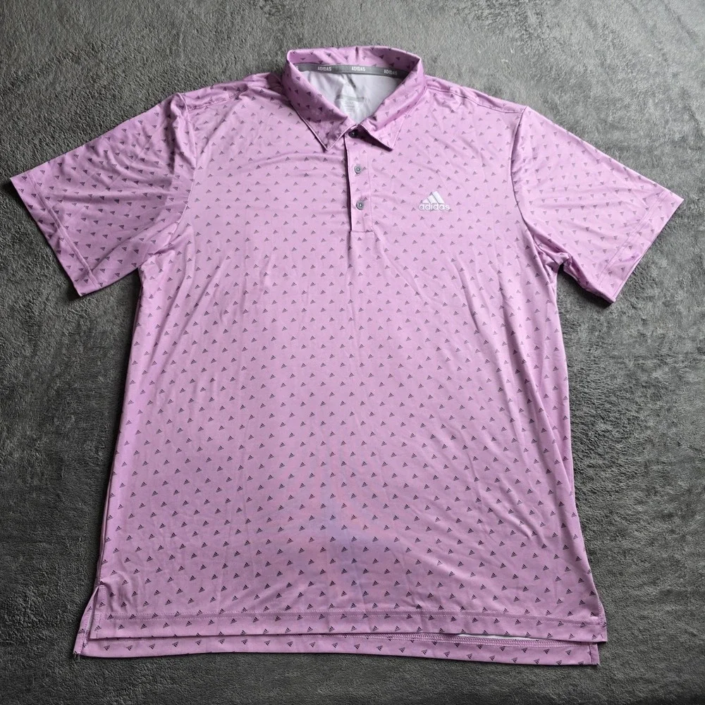 Adidas Adi-Print Bliss Golf Polo Shirt Mens Large Lilac AOP Short Sleeve